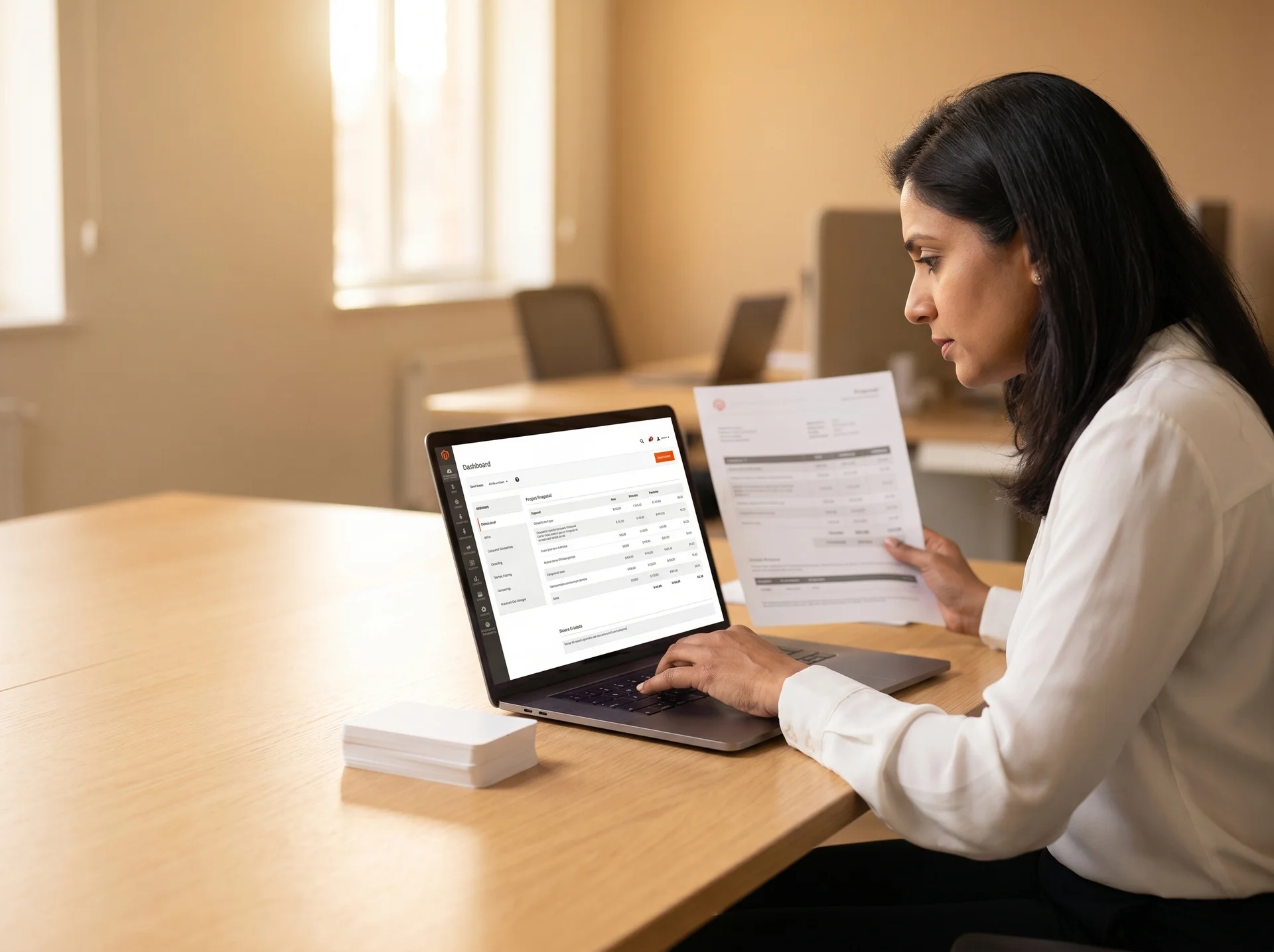 CFO reviewing Adobe Commerce project pricing on laptop CFO reviewing Adobe Commerce project pricing on laptop