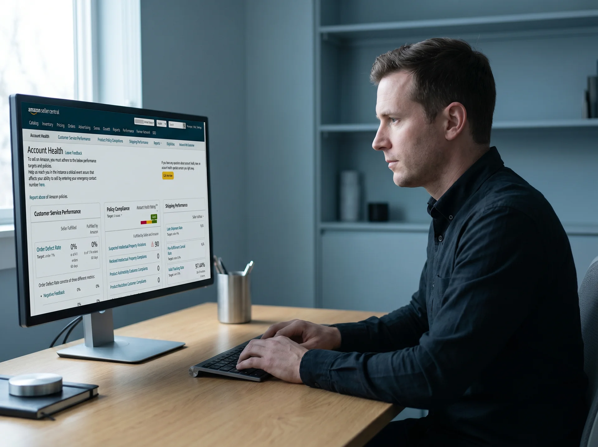 Amazon Seller Central Account Health dashboard showing audit findings Amazon Seller Central Account Health dashboard showing audit findings