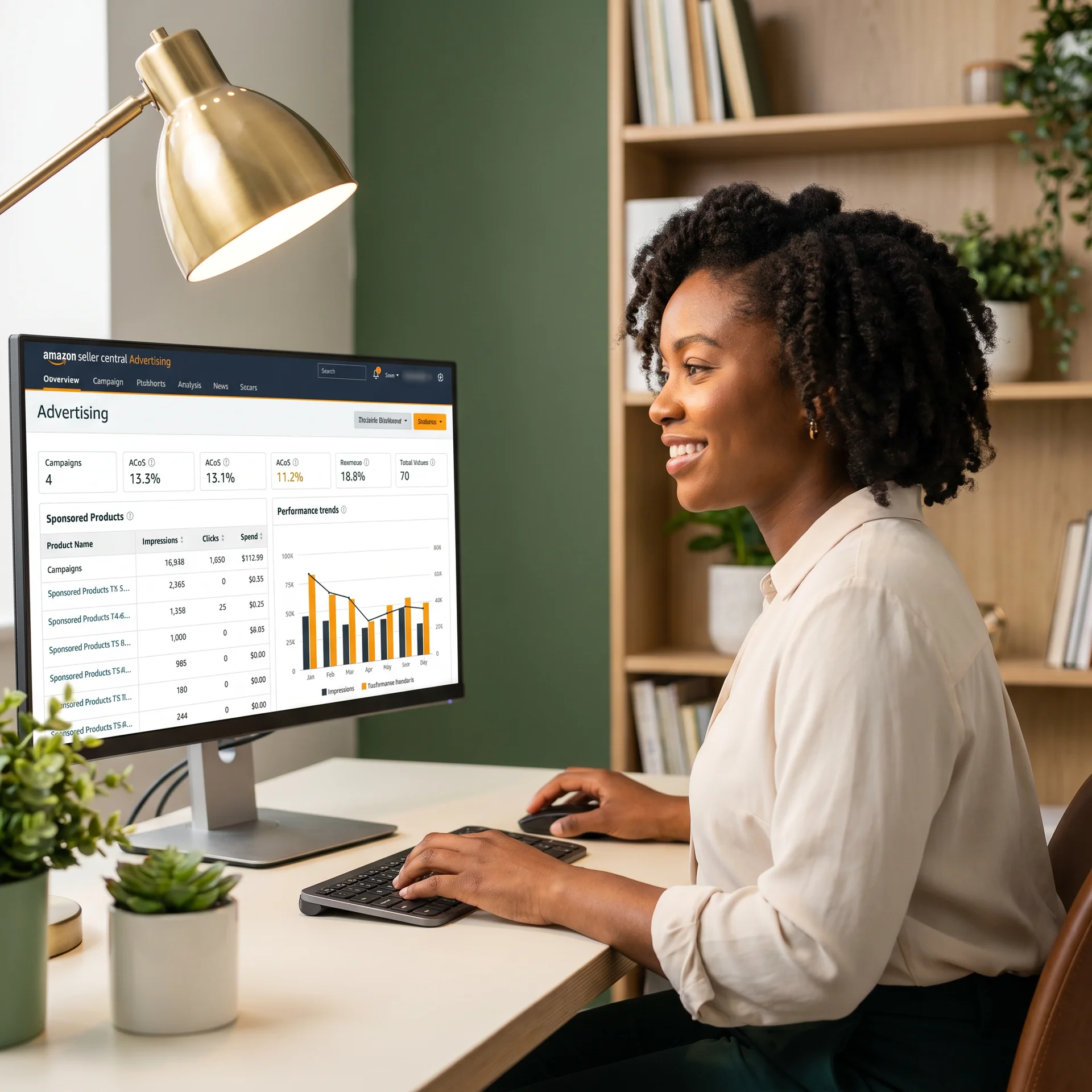 Black marketplace manager analyzing Amazon Brand Analytics and Sponsored Products data Black marketplace manager analyzing Amazon Brand Analytics and Sponsored Products data