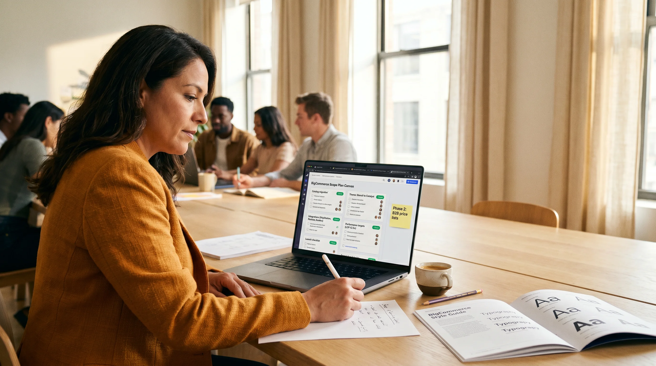 Redefine strategist annotating a BigCommerce scope plan on a laptop Redefine strategist annotating a BigCommerce scope plan on a laptop