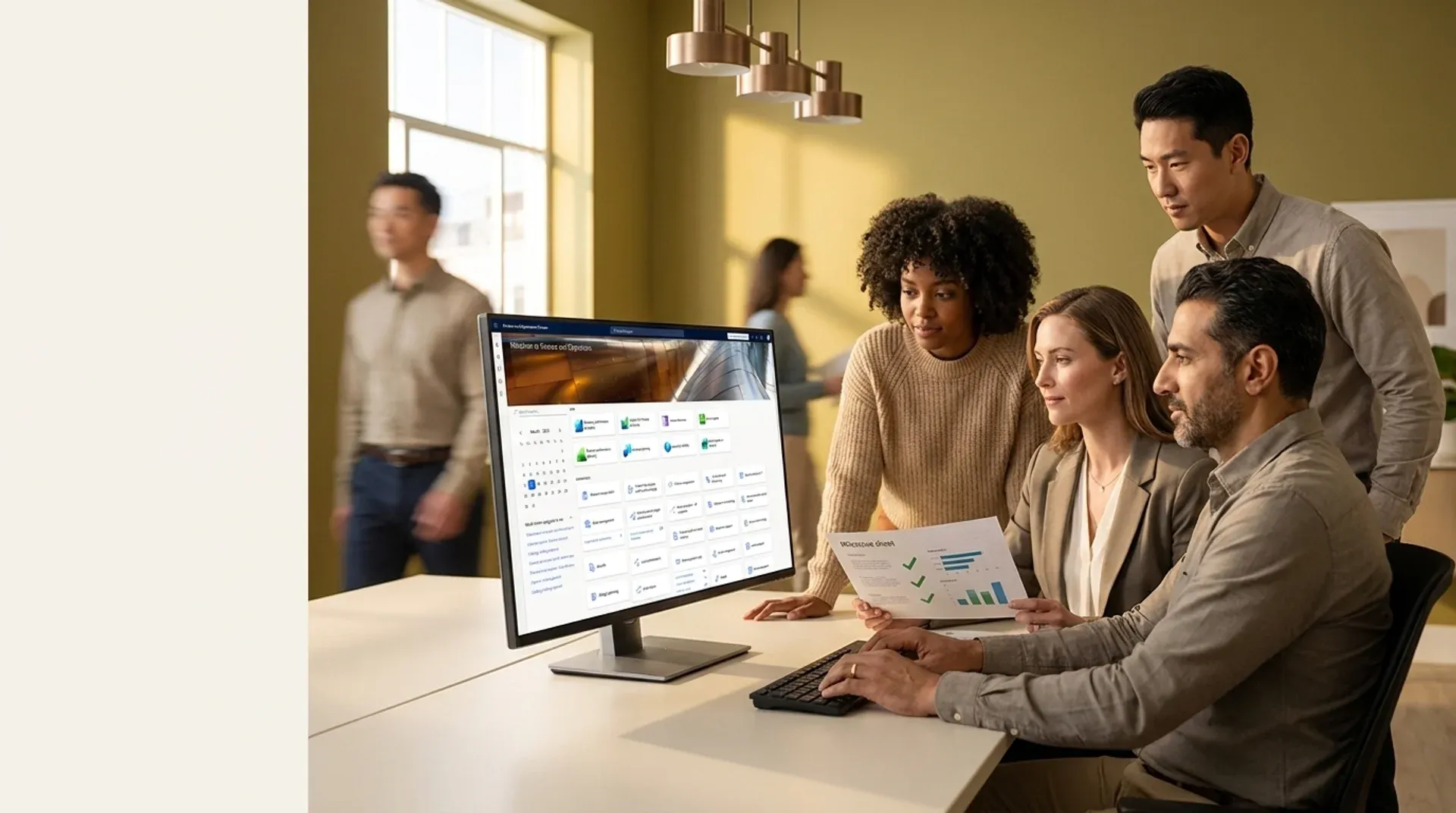 Consulting team reviewing go-live milestones after successful Microsoft Dynamics 365 implementation Consulting team reviewing go-live milestones after successful Microsoft Dynamics 365 implementation