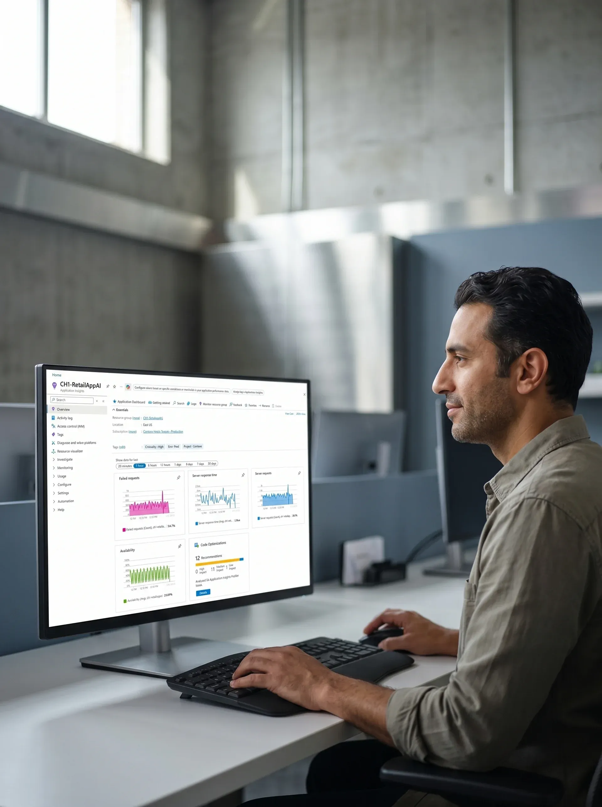 Cloud infrastructure engineer reviewing a migrated, healthy Azure environment in Azure Monitor Cloud infrastructure engineer reviewing a migrated, healthy Azure environment in Azure Monitor