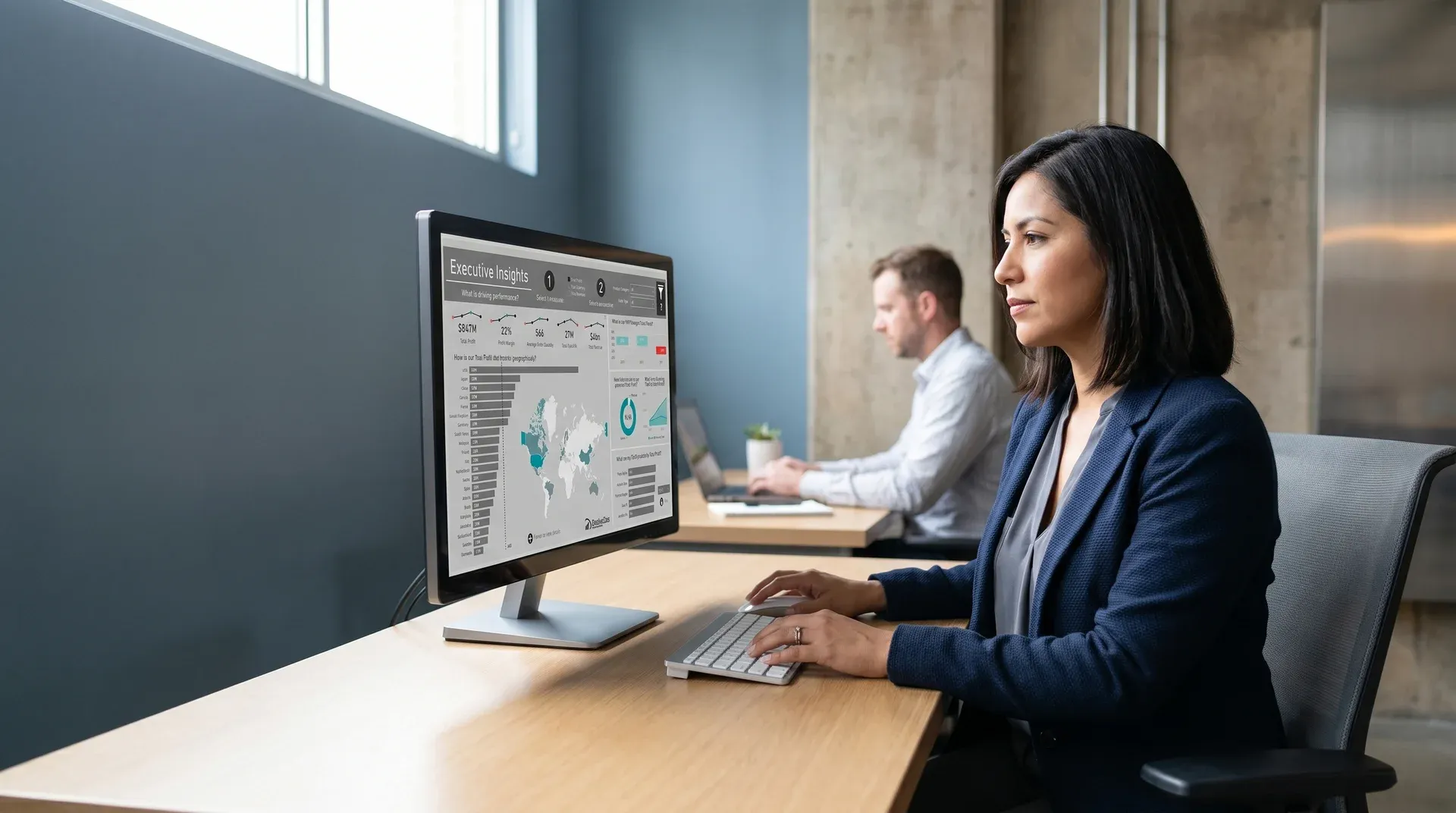 Operations manager at a busy desk managing complex in-house project demands