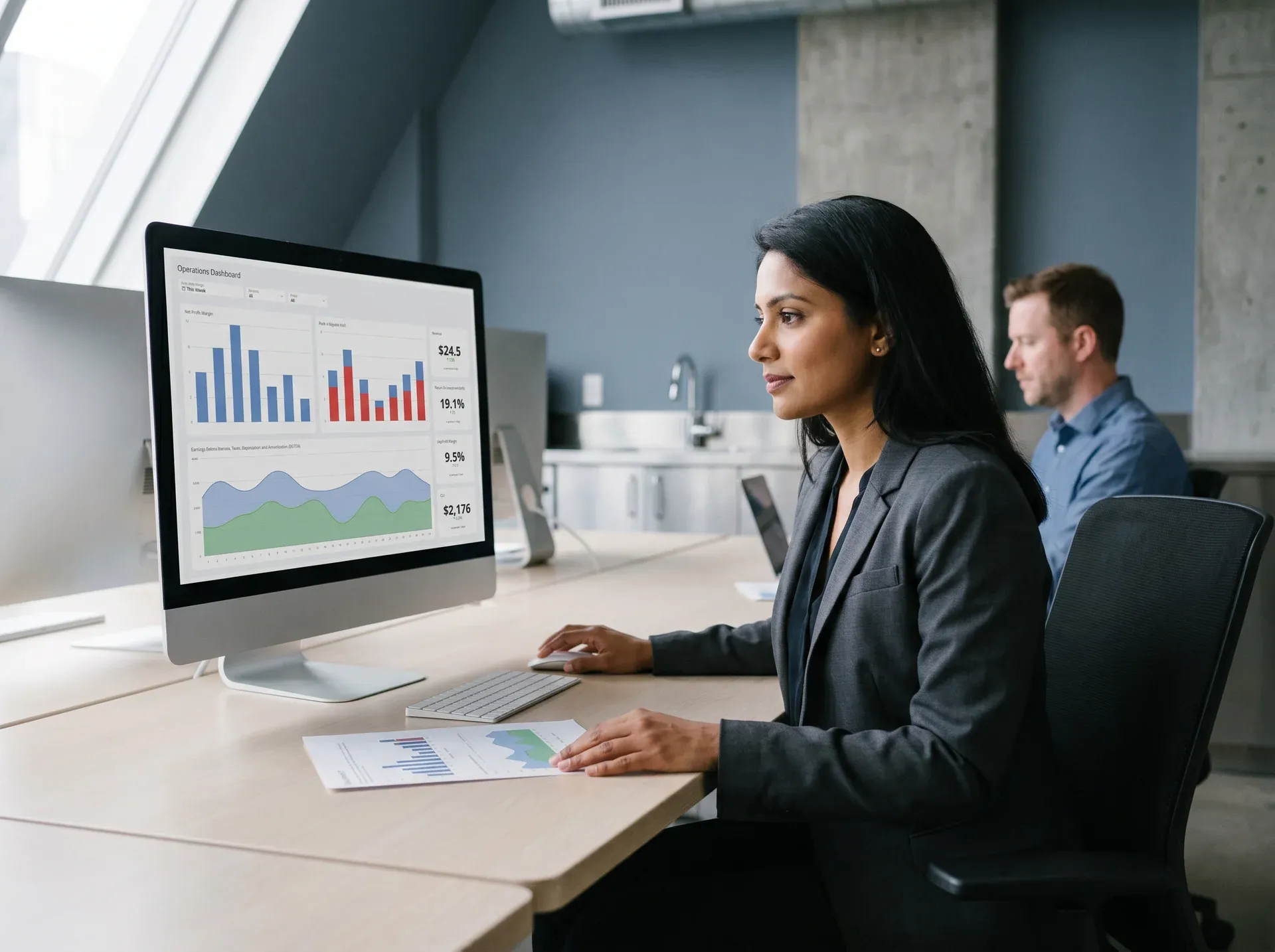 Business analyst presenting process improvement findings with data charts Business analyst presenting process improvement findings with data charts
