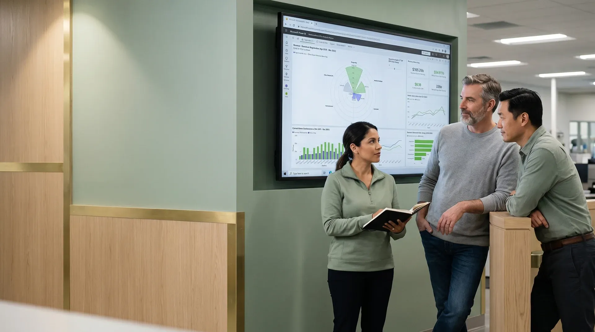 Manufacturing operations team reviewing consolidated enterprise resource planning analytics dashboards after digital transformation