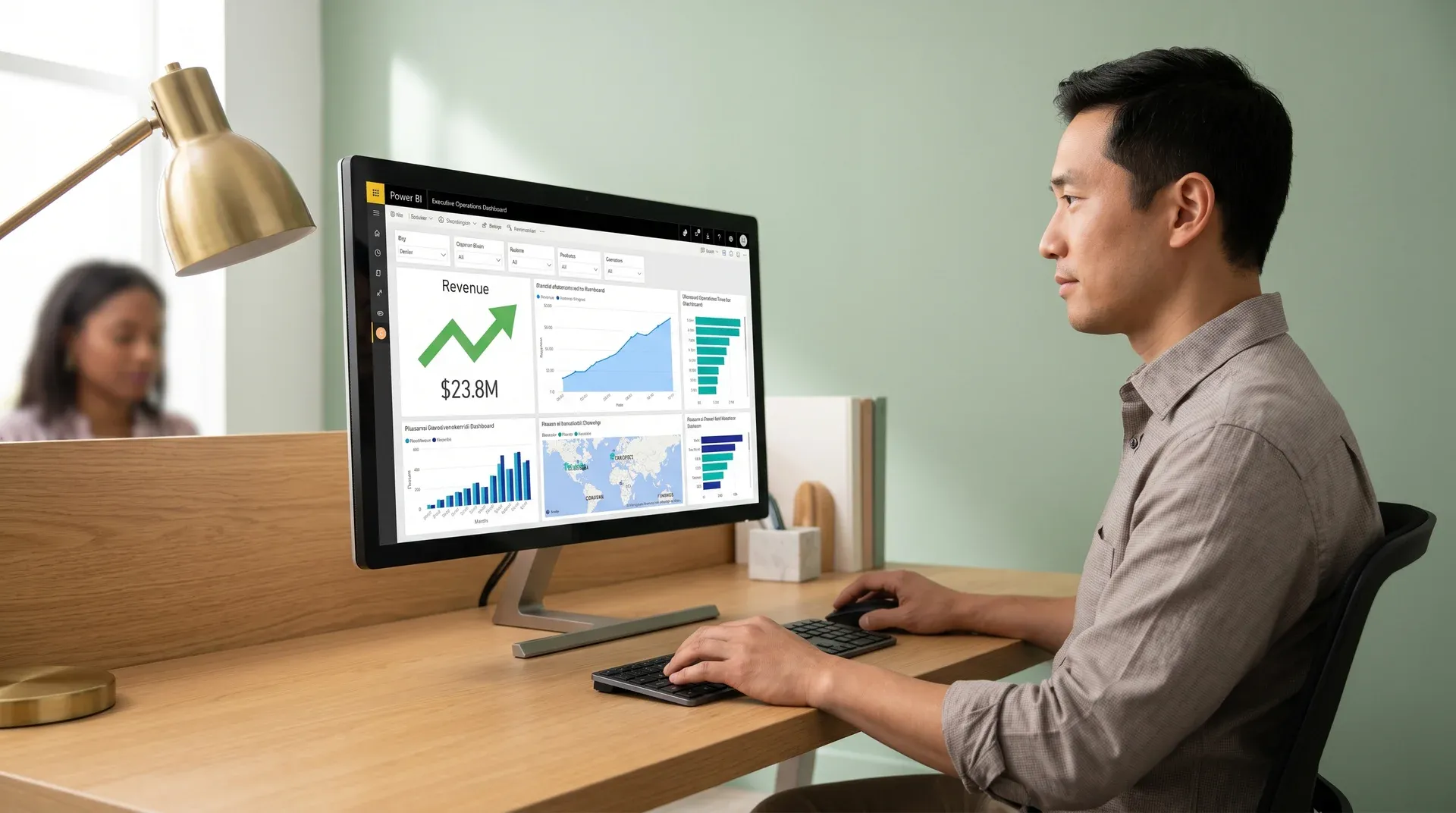 Analyst reviewing a unified technology operations dashboard following stack consolidation Analyst reviewing a unified technology operations dashboard following stack consolidation