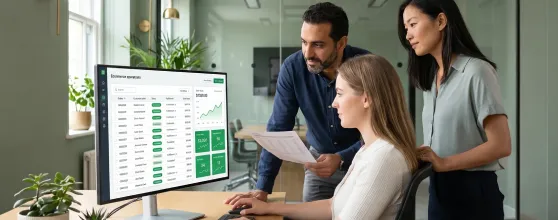 B2B operations team reviewing live ecommerce order dashboard together at workstations B2B operations team reviewing live ecommerce order dashboard together at workstations
