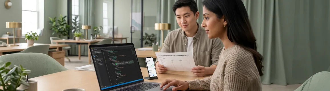 Engineering team managing separate iOS and Android development environments at isolated workstations Engineering team managing separate iOS and Android development environments at isolated workstations