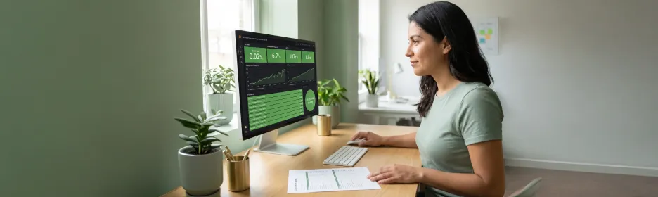 Site reliability engineer reviewing a healthy green Kubernetes observability dashboard with stable deploys Site reliability engineer reviewing a healthy green Kubernetes observability dashboard with stable deploys