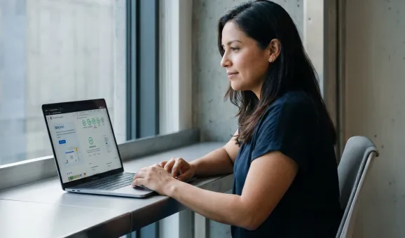 Next.js frontend developer at dual monitors reviewing high-performance web app with green Lighthouse scores in natural office light Next.js frontend developer at dual monitors reviewing high-performance web app with green Lighthouse scores in natural office light