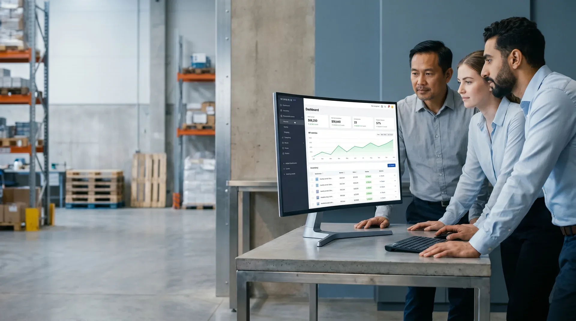 Equipment operations team reviewing live inventory and order management on rebuilt headless enterprise platform Equipment operations team reviewing live inventory and order management on rebuilt headless enterprise platform