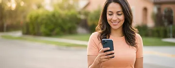 Person holding iPhone showing real estate property listing app in React Native Person holding iPhone showing real estate property listing app in React Native