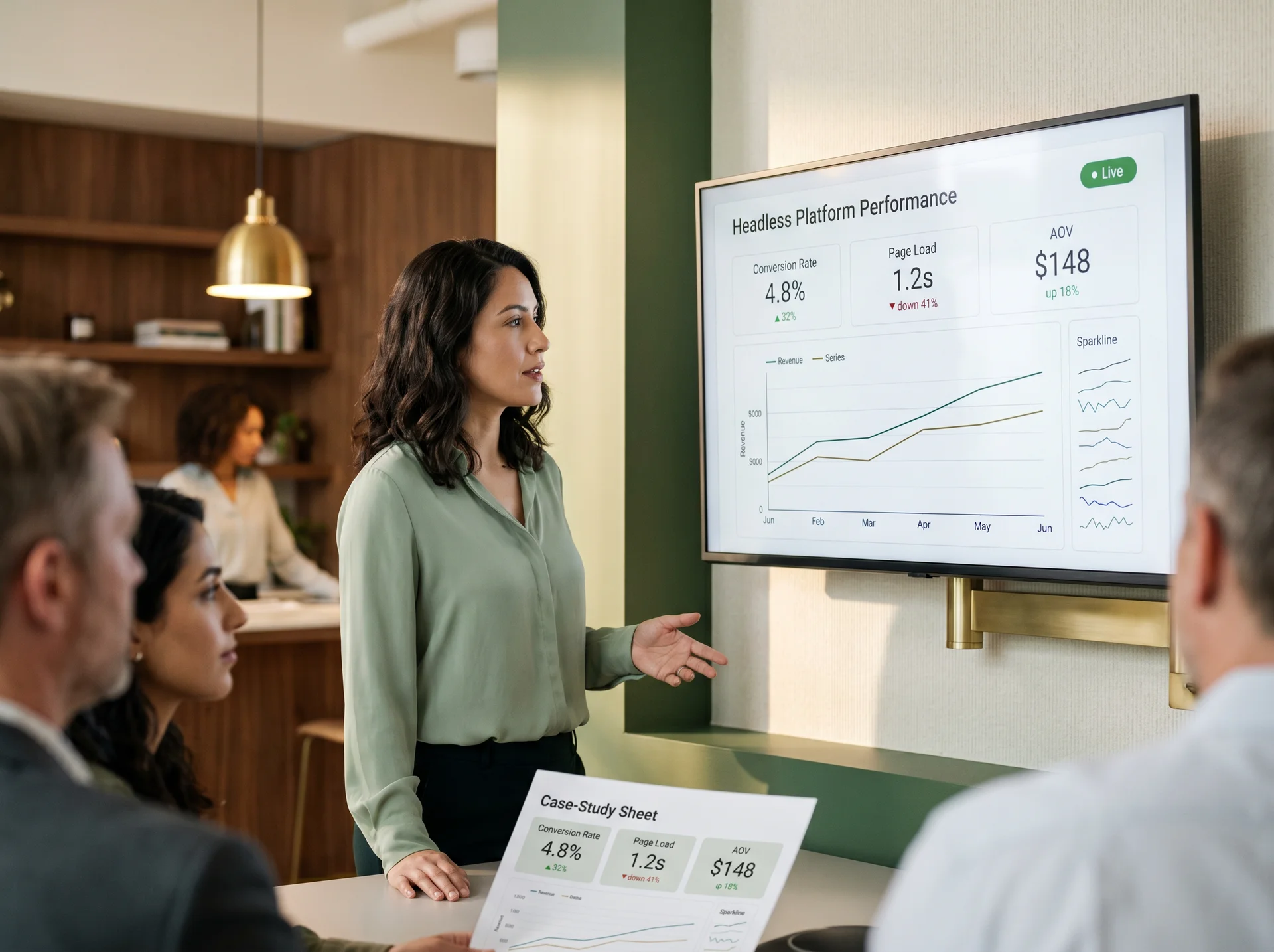 Product manager presenting DrivingI headless platform outcomes to stakeholders Product manager presenting DrivingI headless platform outcomes to stakeholders