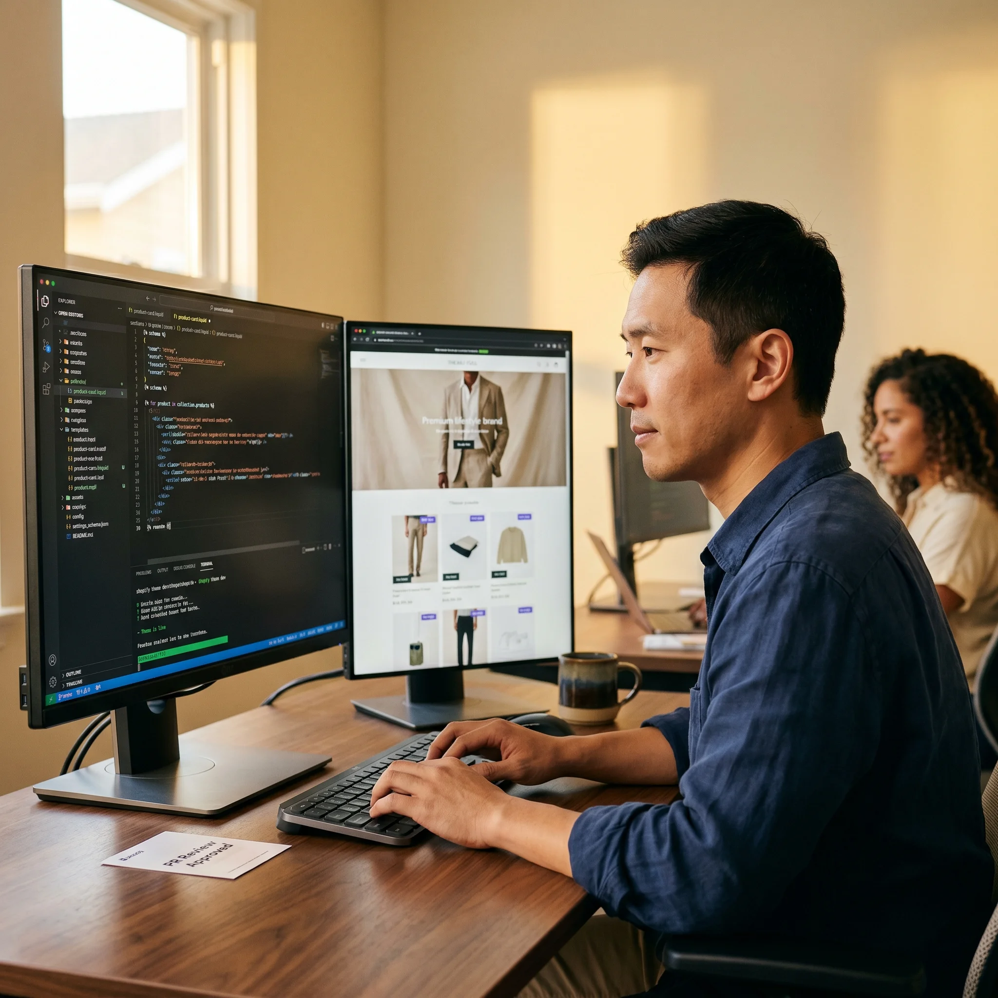 Development team reviewing code and architecture in a collaborative workspace Development team reviewing code and architecture in a collaborative workspace