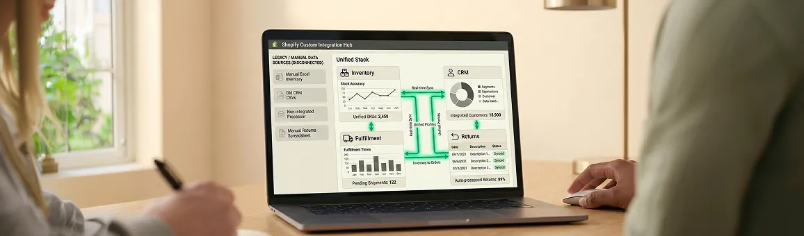 Shopify ops collaborators reviewing healthy multi-channel sync dashboard with all systems live and inventory accurate to real time, soft sage green office environment Shopify ops collaborators reviewing healthy multi-channel sync dashboard with all systems live and inventory accurate to real time, soft sage green office environment