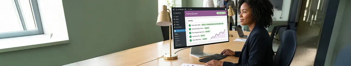 Operations team member reviewing clean WooCommerce integration dashboard with all systems in sync, visible relief, natural workplace light Operations team member reviewing clean WooCommerce integration dashboard with all systems in sync, visible relief, natural workplace light