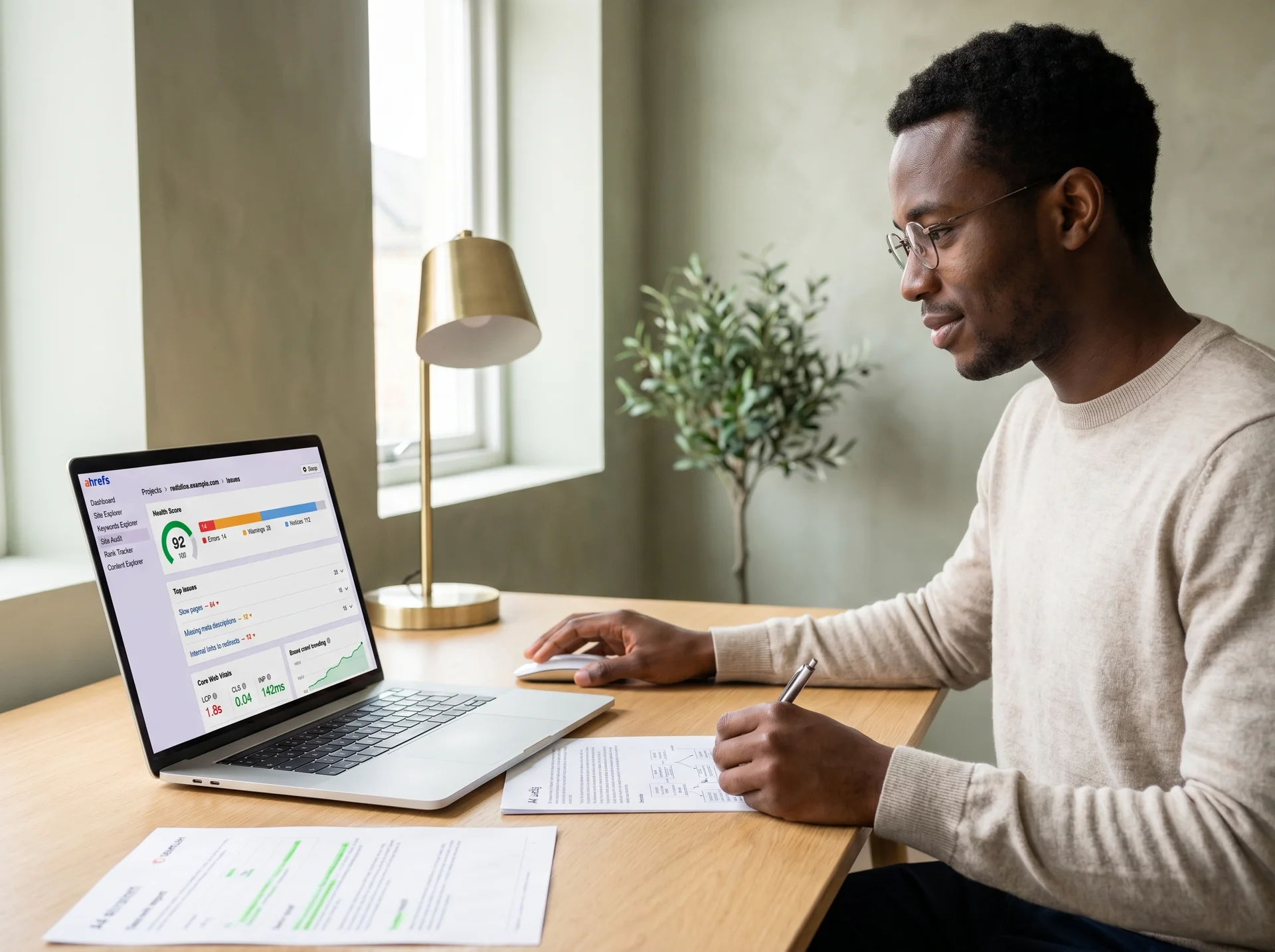 SEO audit findings displayed in Ahrefs and Semrush report view