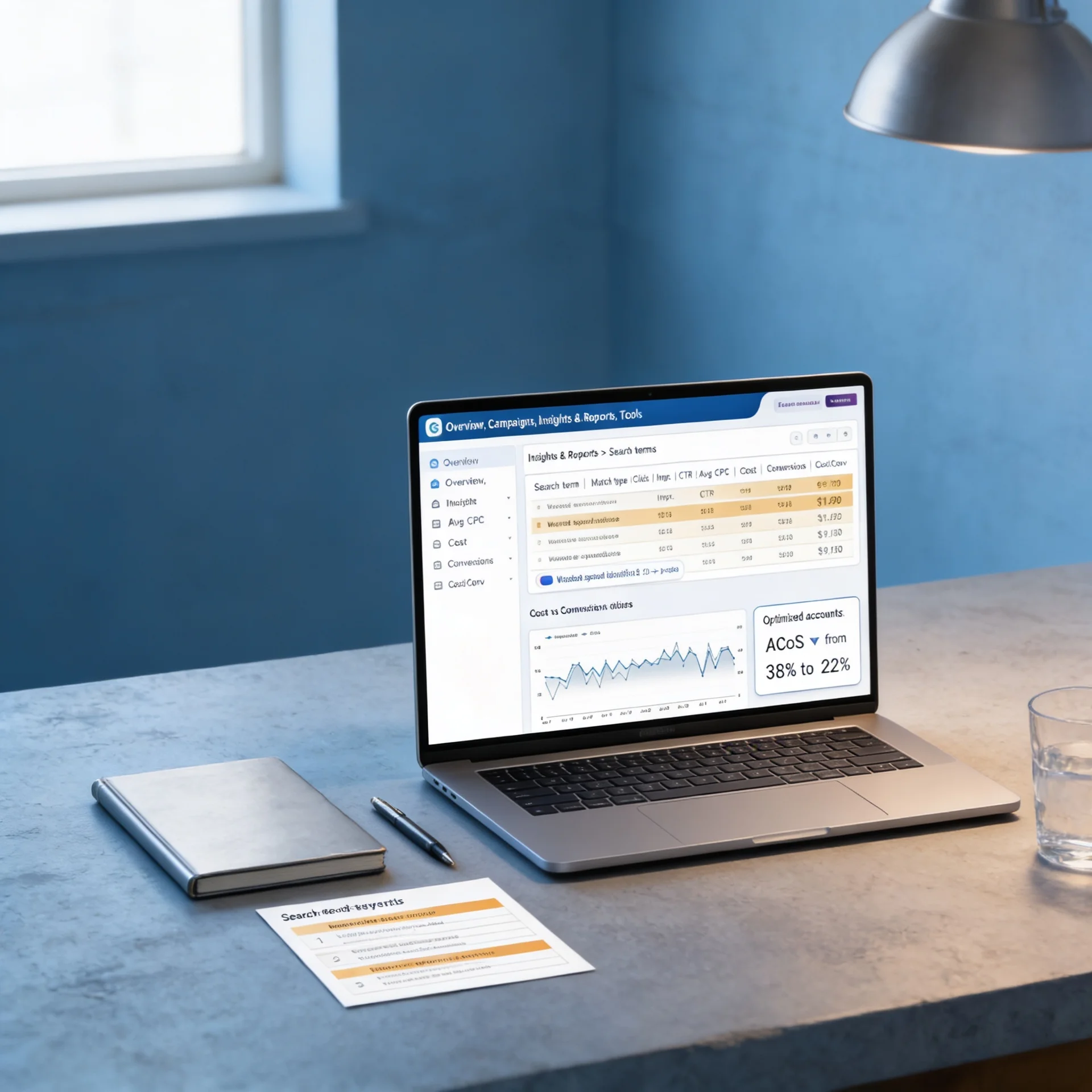 Google Ads audit dashboard identifying wasted spend and keyword inefficiencies