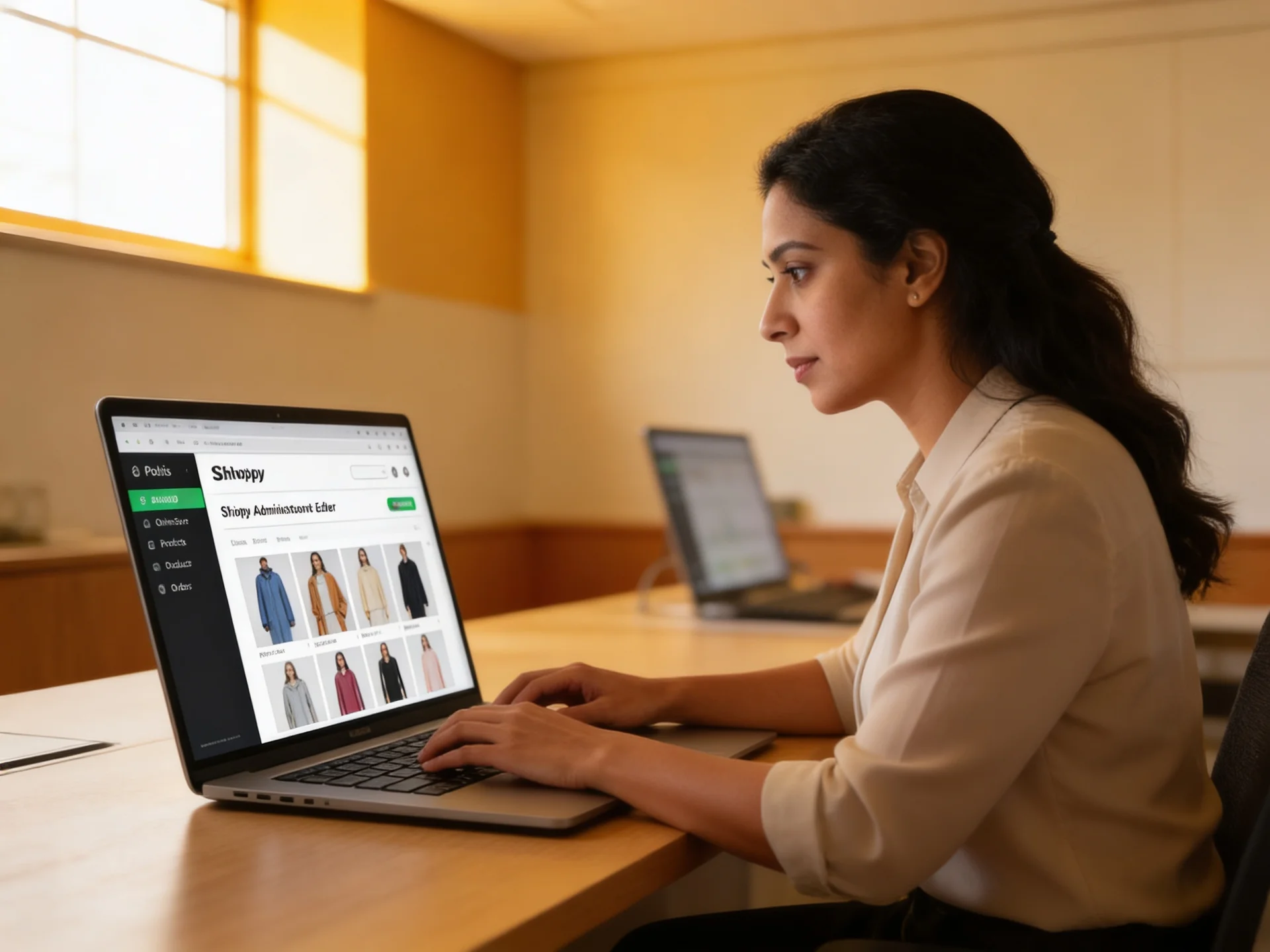 Shopify merchant reviewing an industry-specific storefront on desktop Shopify merchant reviewing an industry-specific storefront on desktop