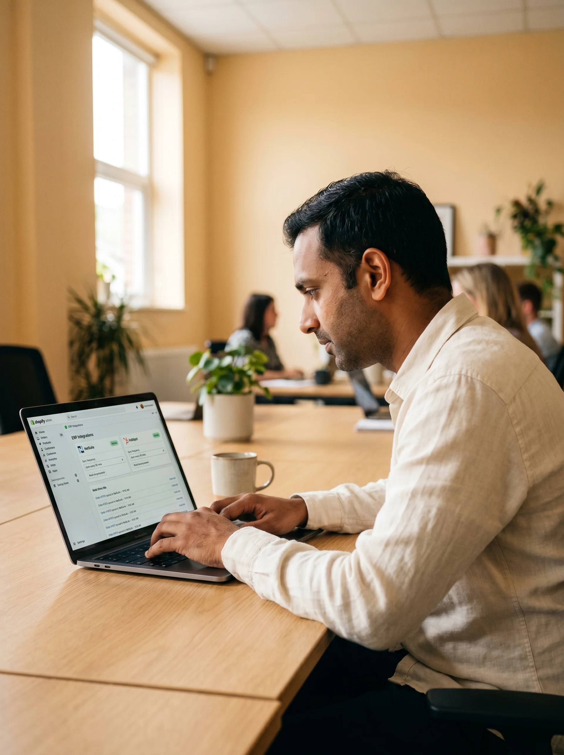 Shopify Admin showing integration connections to enterprise resource planning and customer relationship management systems Shopify Admin showing integration connections to enterprise resource planning and customer relationship management systems